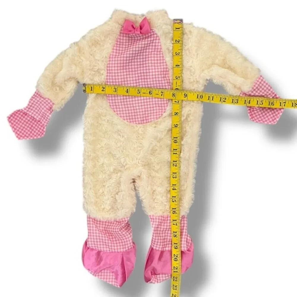 Baby Lamb Costume Jumpsuit Soft Fleece with Headpiece Pink Gingham Rubies 0-6 M